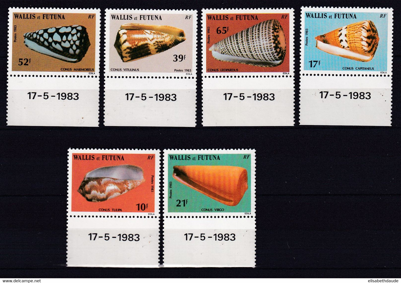 WALLIS - 1983 - SERIE COQUILLAGE YVERT N° 306/311 ** MNH - BORD COIN DATE - Nuovi