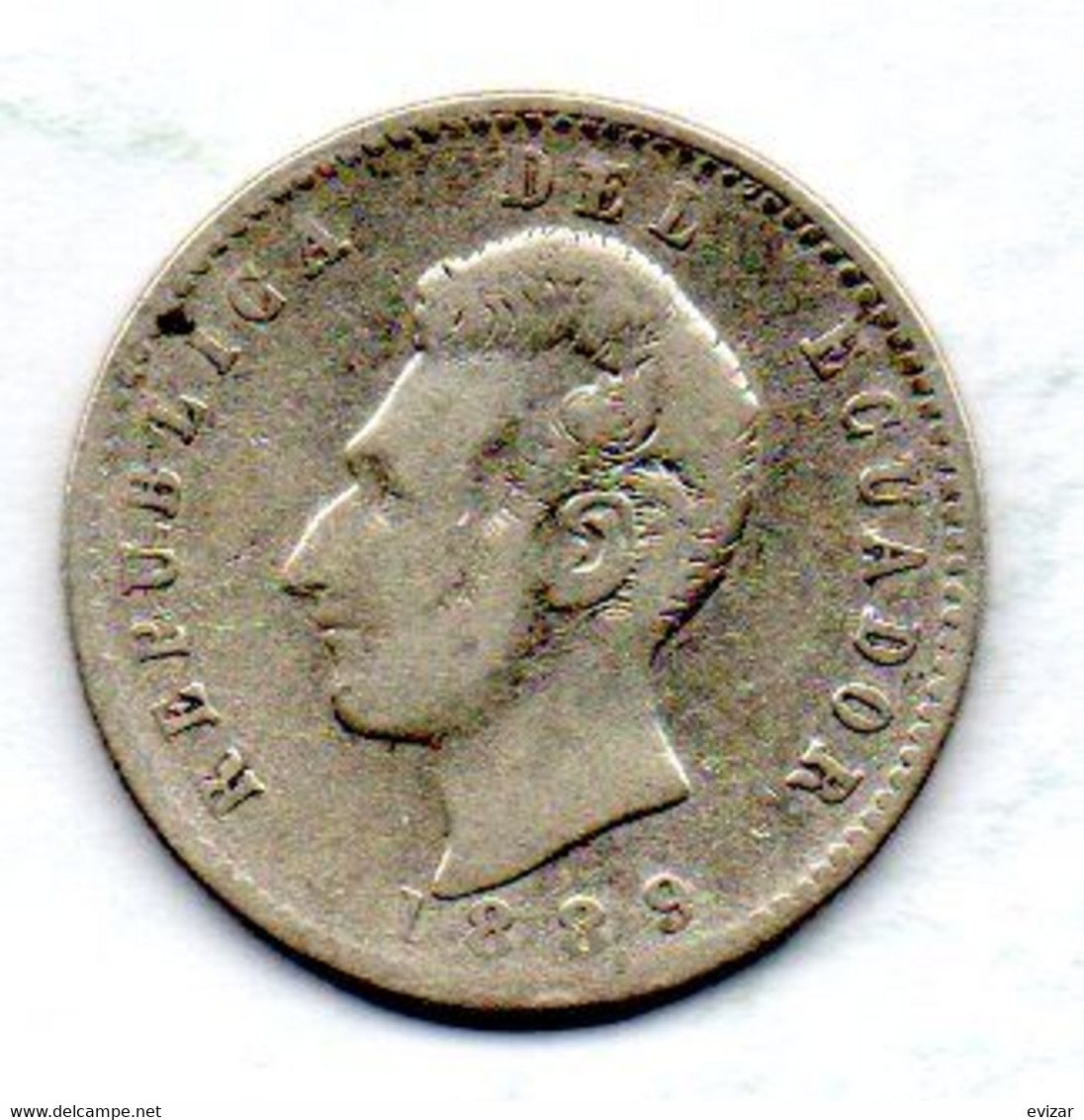 ECUADOR, 2 Decimos, Silver, Year 1889, KM #51.2 - Ecuador