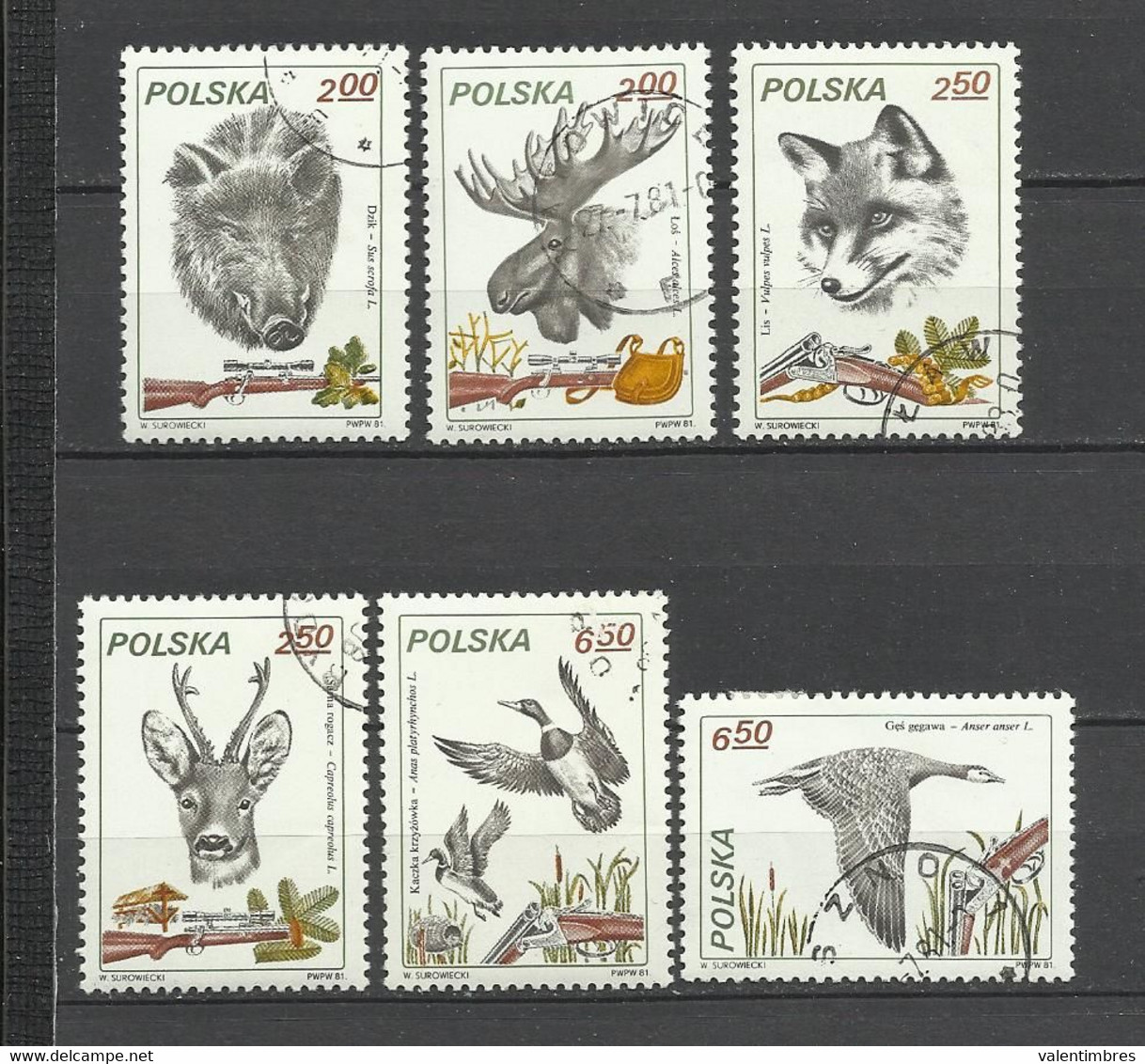 Pologne   YT  Oblitérés 2561/67  Chasse Gibier Sanglier Canard Cerf Renard Fusils   Poland Polska Polen - Otros & Sin Clasificación