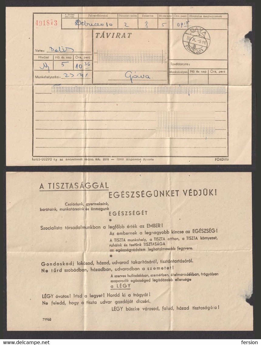 1995 Hungary TELEGRAPH TELEGRAM Form - Stamped Stationery - GÁVA - Health Propaganda On Back - Télégraphes