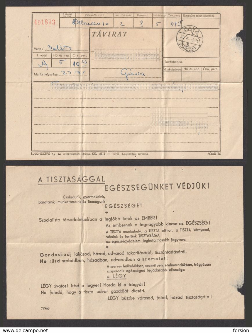 1995 Hungary TELEGRAPH TELEGRAM Form - Stamped Stationery - GÁVA - Health Propaganda On Back - Telegrafi