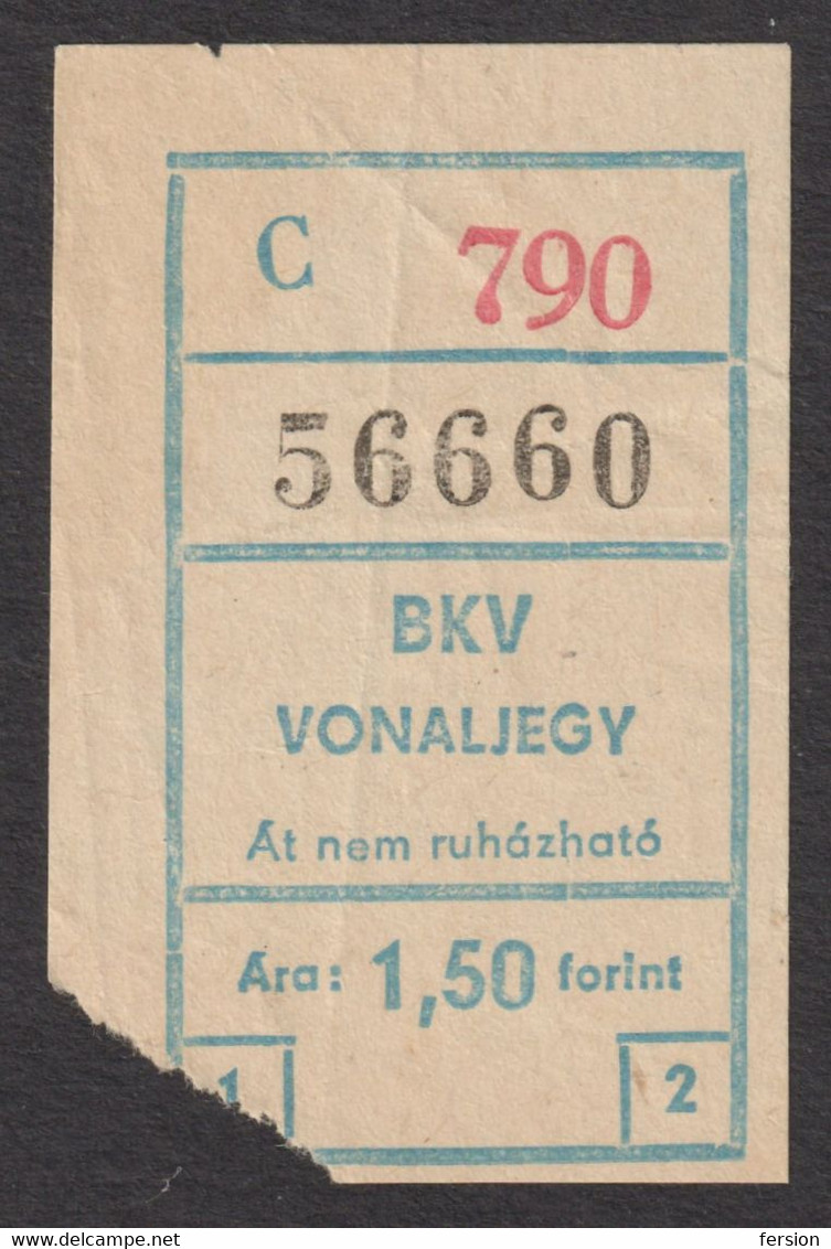 Combined Autobus Bus Tramway Tram Trolley Subway Metro BUDAPEST HUNGARY BKV Public Transport Ticket - 1970's - Not Used - Unclassified