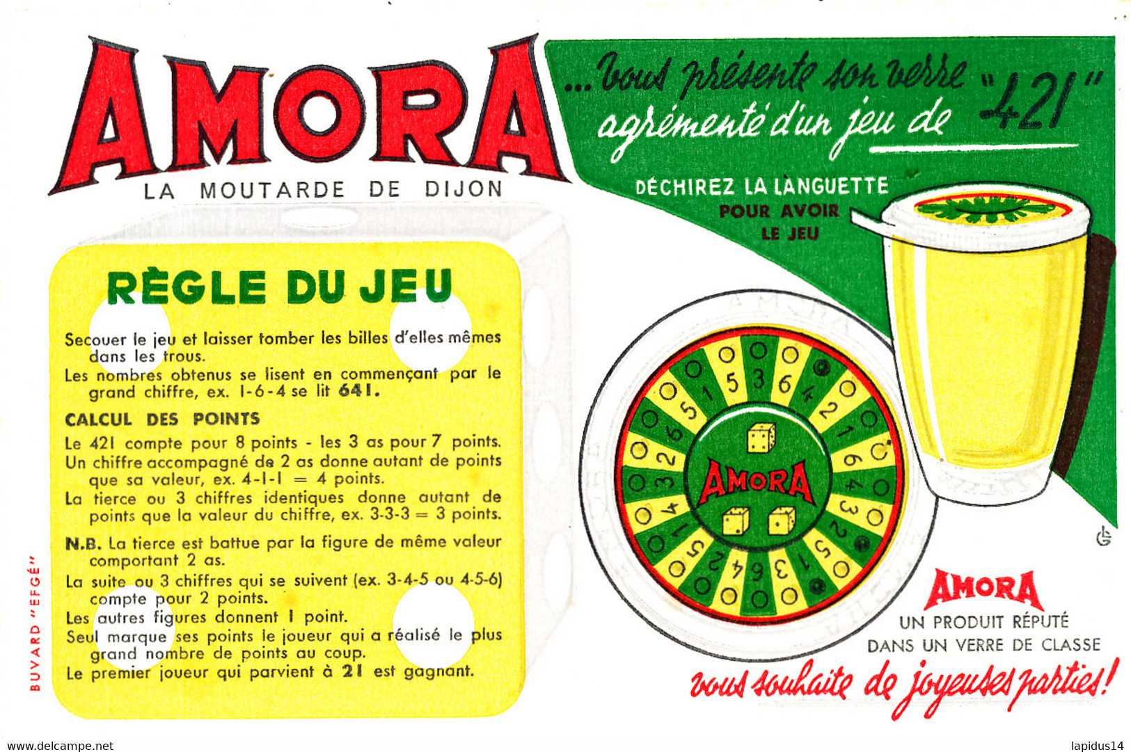 BU 2162  /   BUVARD-   MOUTARDE  AMORA   REGLE DU JEU   (21,00 Cm X 13,50 Cm ) - Moutardes