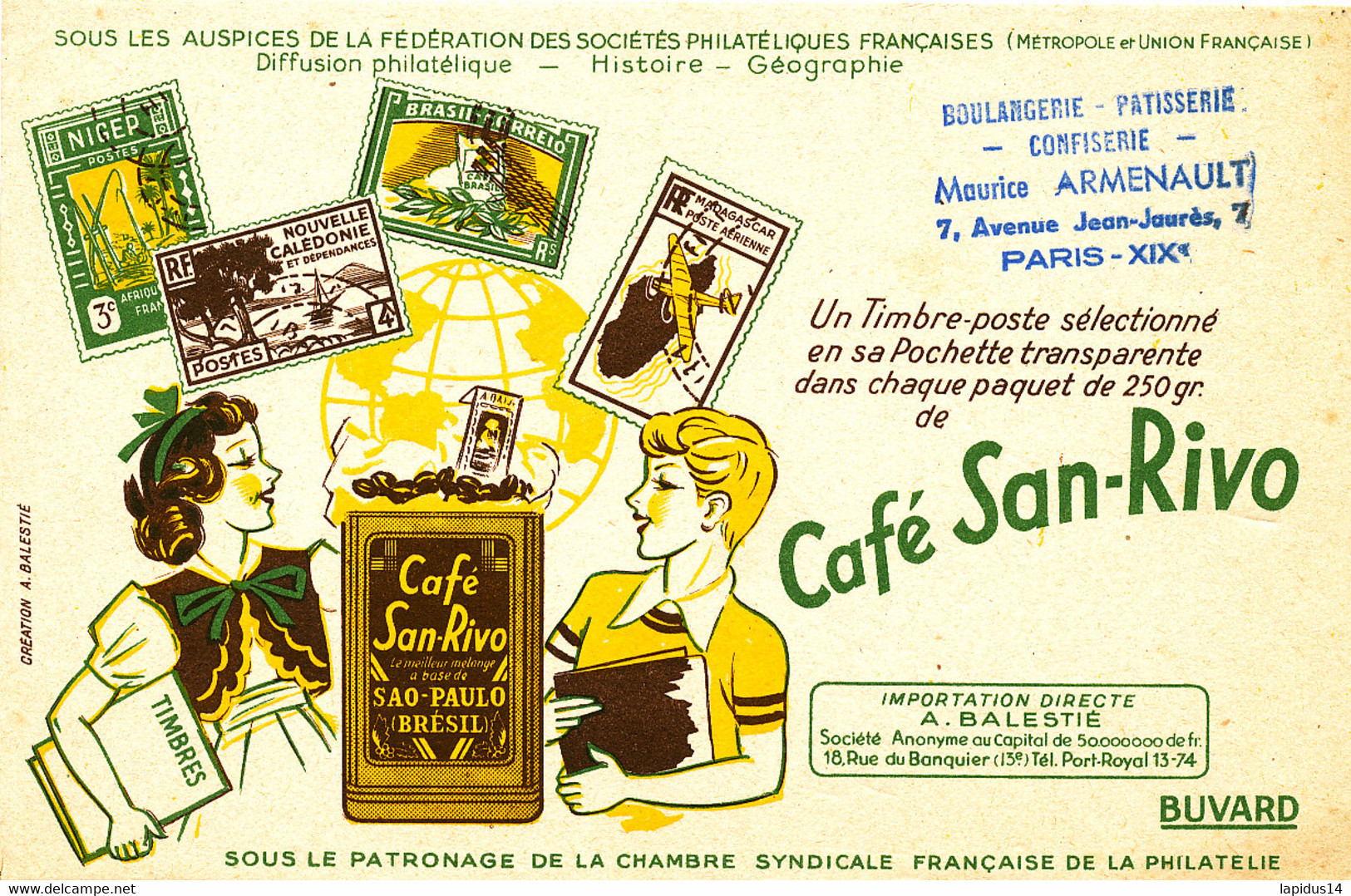 BU 2182  /   BUVARD-  CAFE  SAN RIVO  L TIMBRE POSTE    (21,00 Cm X 13,50 Cm ) - Café & Thé
