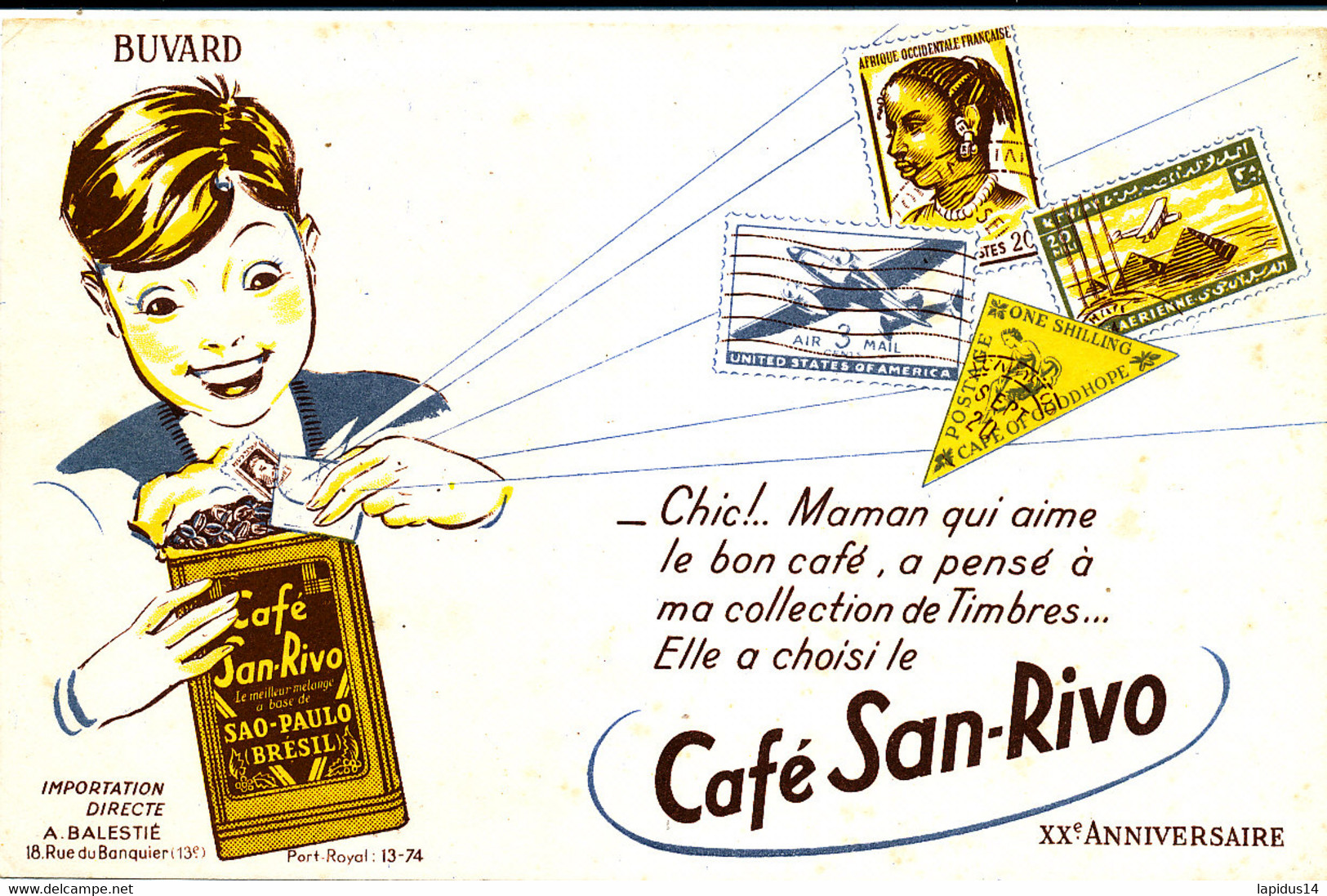 BU 2184  /   BUVARD-  CAFE  SAN RIVO XX E ANNIVERSAIRE   (21,00 Cm X 13,50 Cm ) - Café & Thé