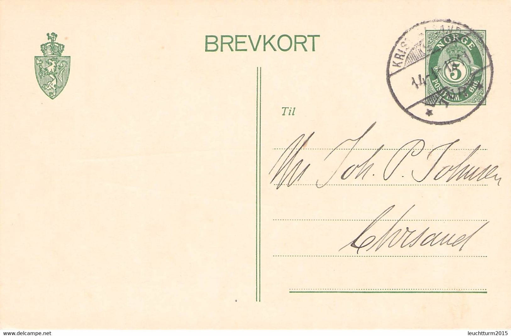 NORWAY - BREVKORT 5 ÖRE 1911 CHRISTIANSAND //G161 - Ganzsachen