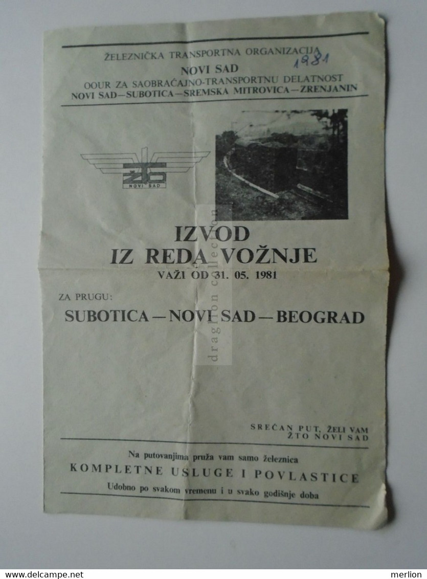 ZA337.8    Timetable  Subotica -Nov Sad- Beograd  Yugoslavia   1981 - Serbia   Railway -train - Europa