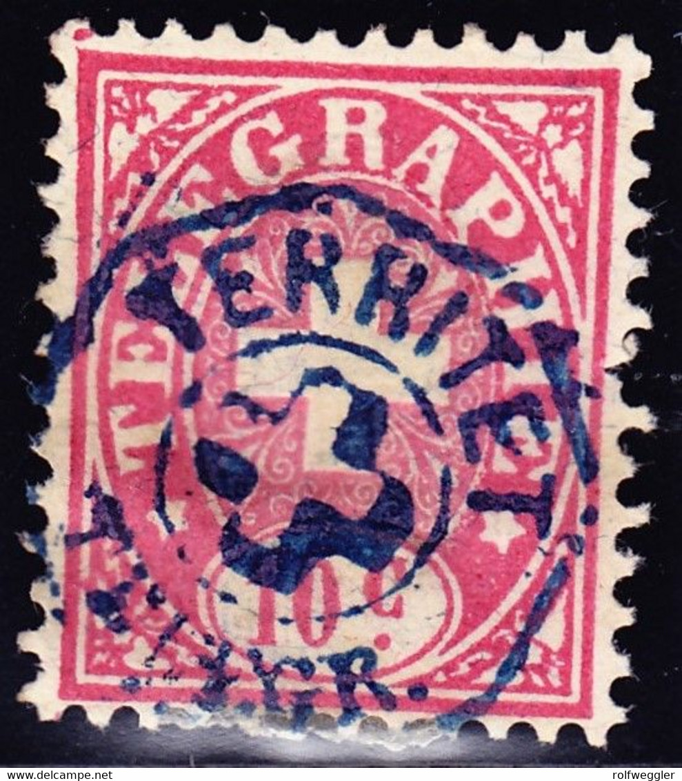 1881 10 C Mit Blauem Stempel Territet - Télégraphe