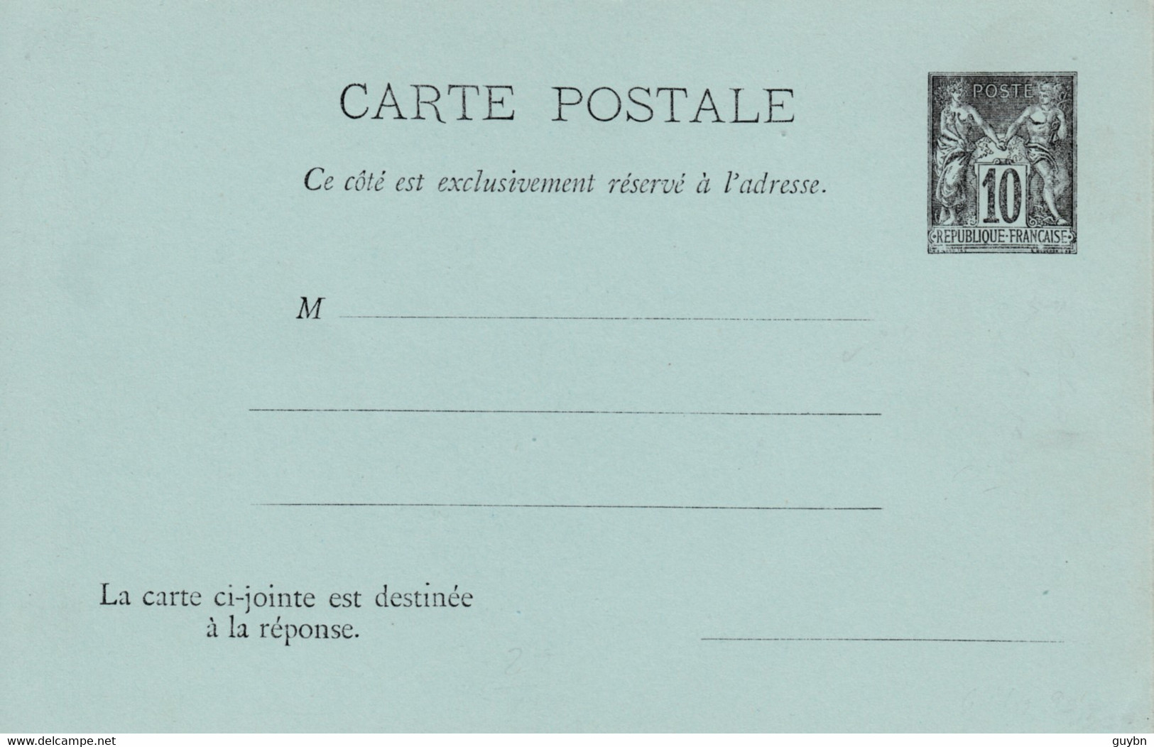 < France Entier Sage 10c + 10c ..  CPRP .. Carte Postale Avec Réponse Payée .. 4 Lignes, Sans RF Sans Date .. SAG G 40 - Cartes Postales Types Et TSC (avant 1995)
