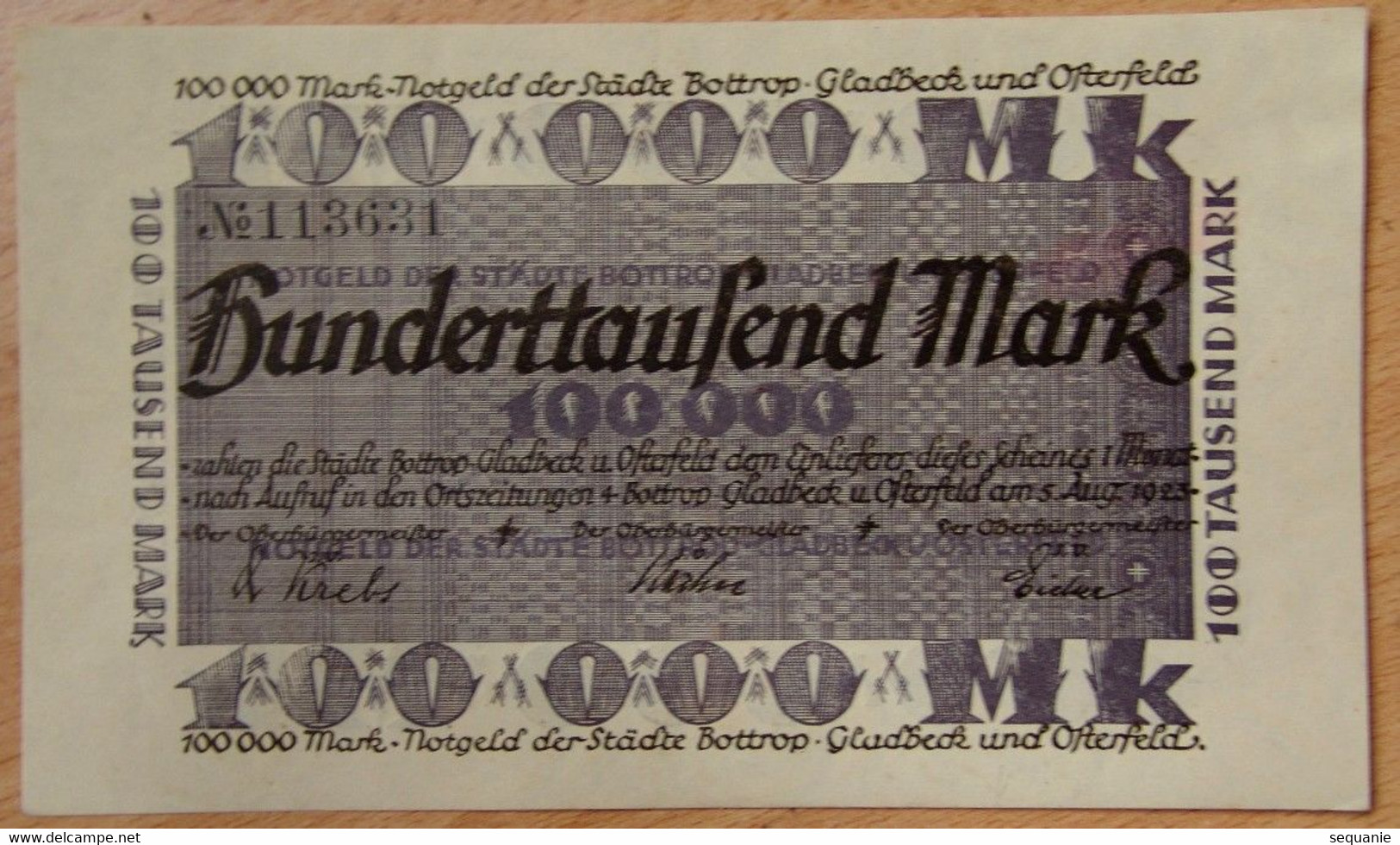 Allemagne Notgeld - 100,000 Mark  Bottrop , Gladbach, Osterfeld 1923 - Non Classificati