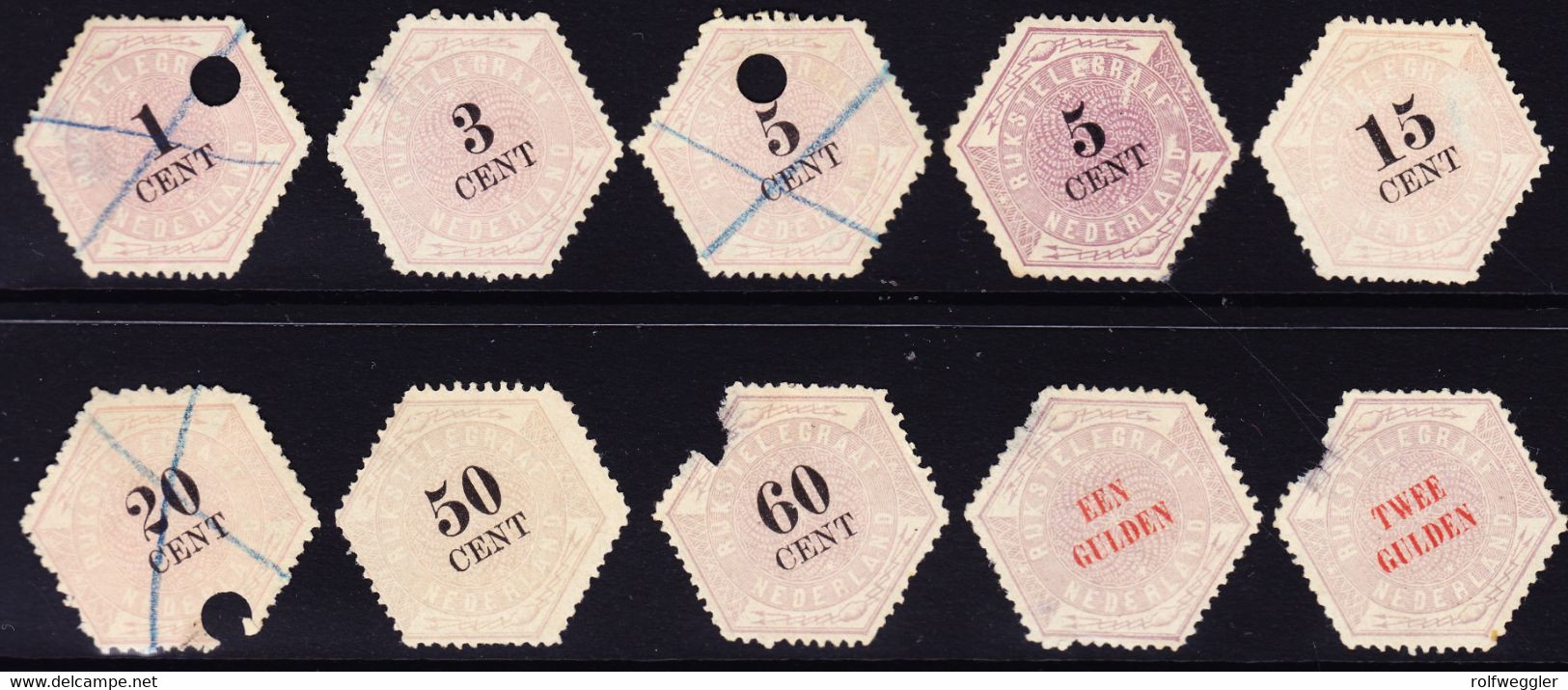 1877  9 Verschiedene Werte, 5 C Doppelt Ungebraucht, 4 Marken Gelocht, Unterschiedliche Qualität. - Télégraphes