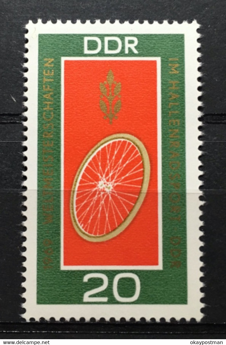 (2249) DDR 1969 : Sc# 1126 BICYCLE WHEEL INDOOR BICYCLE WORLD CUP ERFURT - MNH VF - Cycling