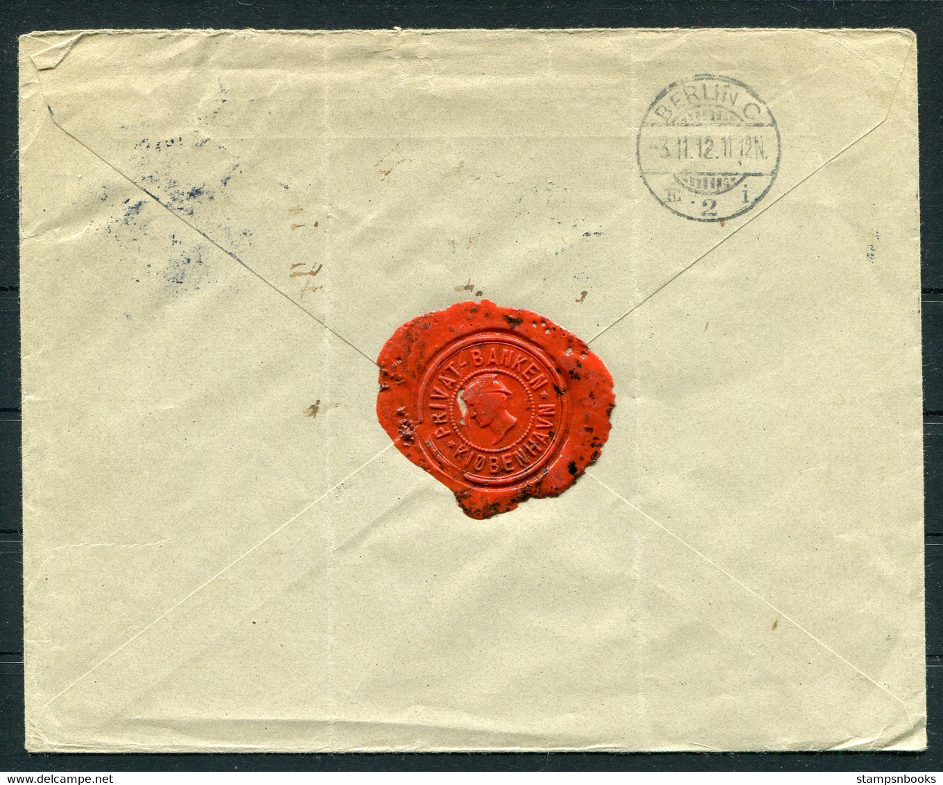 1912 Denmark 35/20 Ore Provisional Overprint Registered ANBEFALET Cover Privatbanken Copenhagen - Berlin Germany - Storia Postale