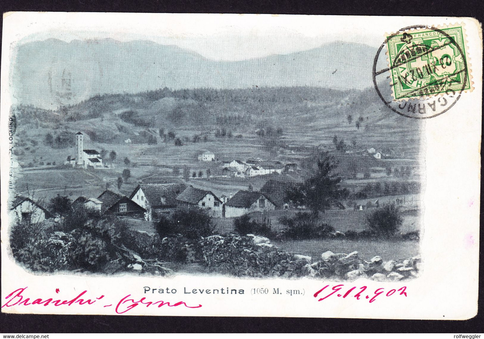 1902 Gelaufene AK Prato, Leventina. Gestempelt Lovarno Nach Pontenure, Italien. Ränder Etwas Geschnitten - Prato