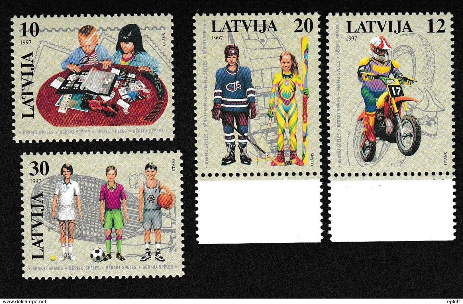LETTONIE LATVIA 1997  Enfance  Activités : Collection De Timbres,hockey Sur Glace, Ski, Tennis, Football, Basket 4-4v - Lettonia