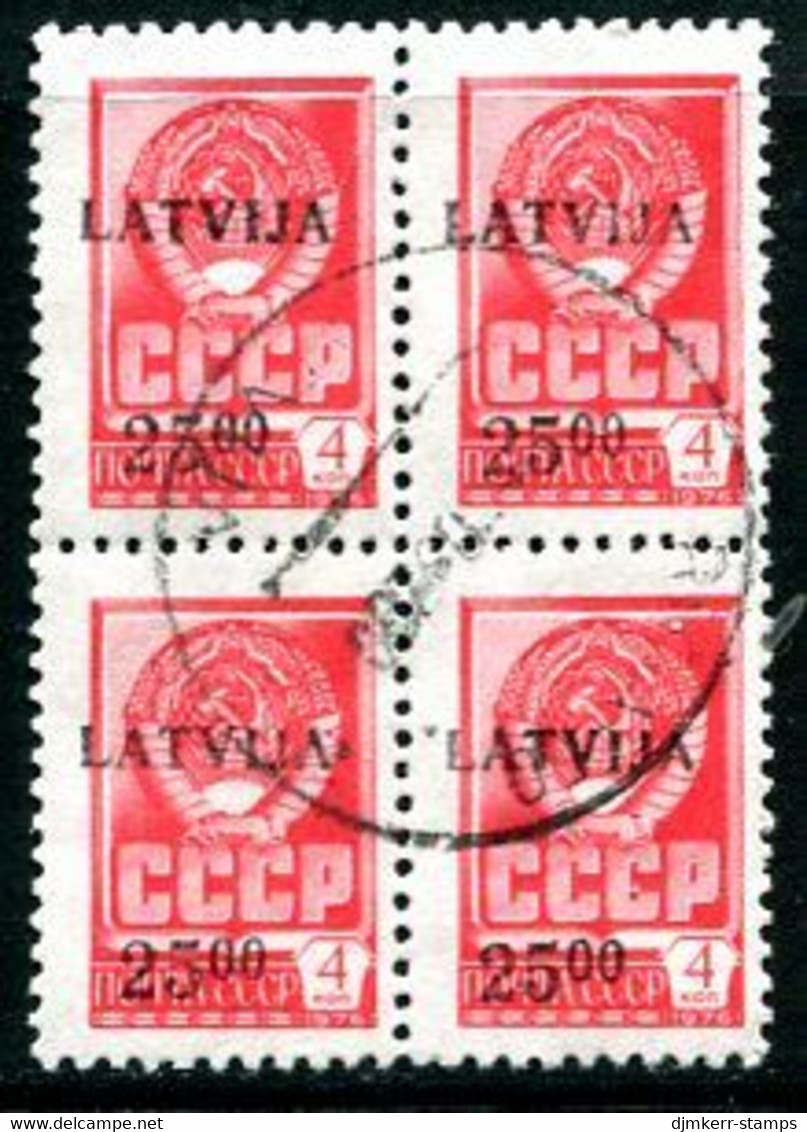 LATVIA 1992 Provisional Surcharges II 25.00 R. Block Of 4 Used.  Michel 339 - Letland