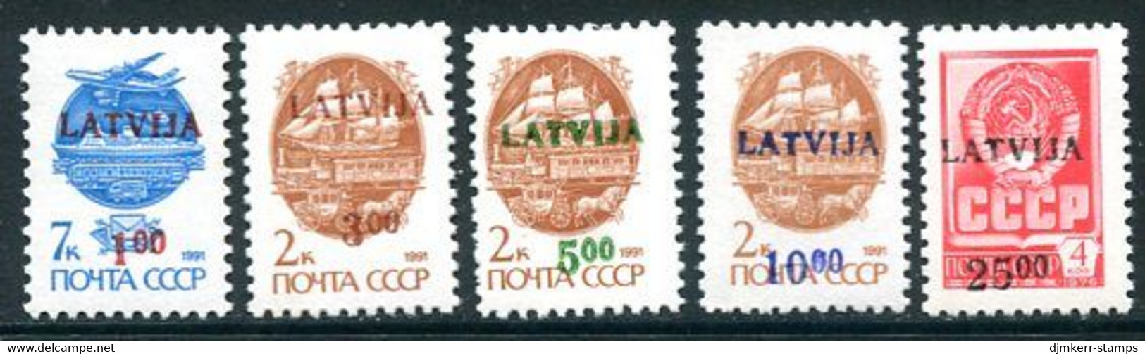 LATVIA 1992 Provisional Surcharges II MNH / **.  Michel 335-39 - Letland