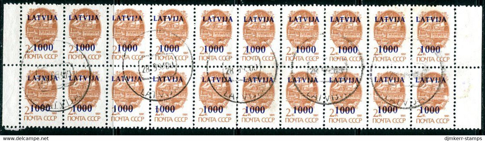 LATVIA 1991 Provisional Surcharges I 1000 K. Block Of 20 Used.  Michel 316 - Lettonie