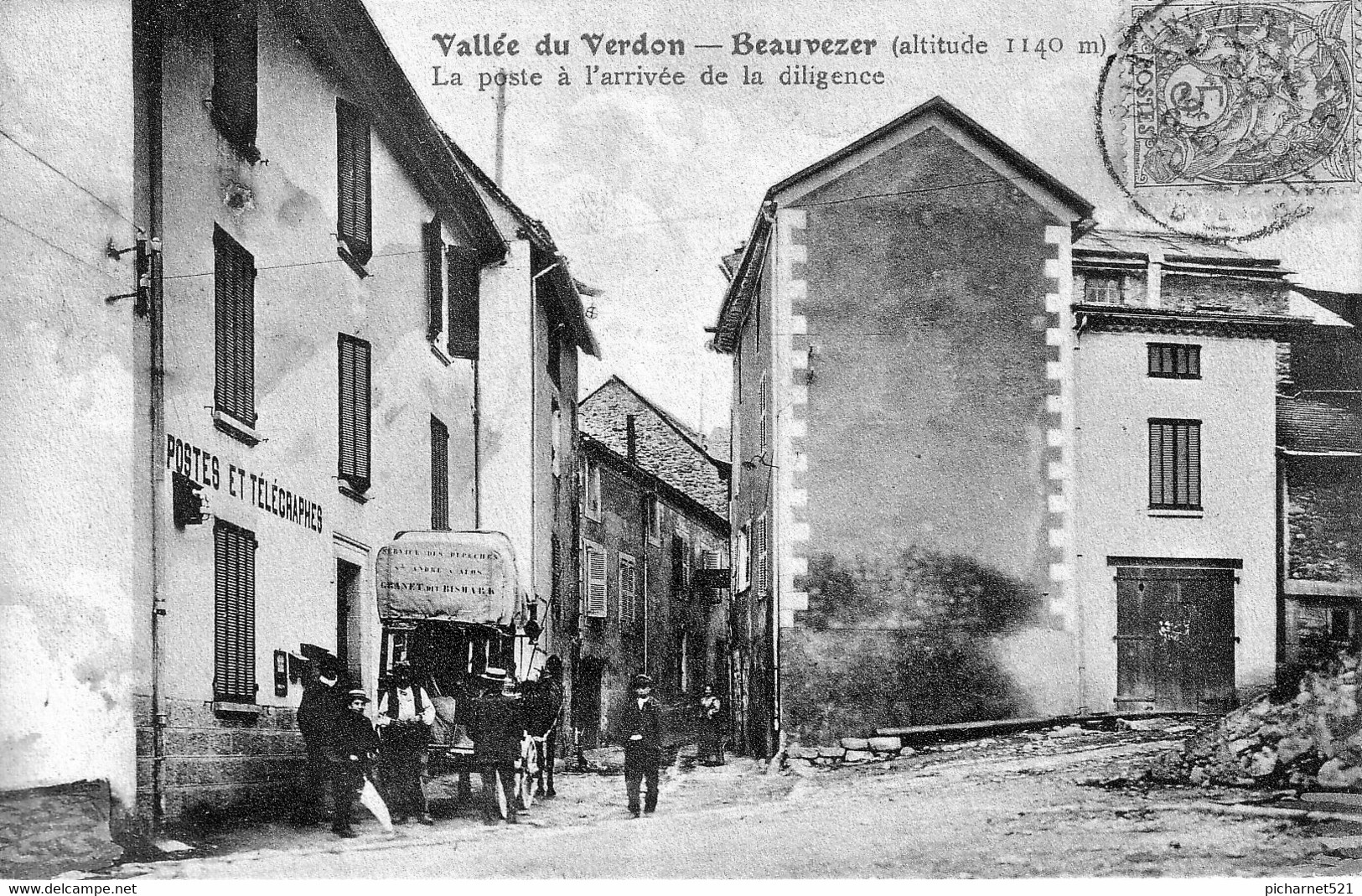 BEAUVEZER (Alpes De Hautes-Provence) - La Poste à L'arrivée De La Diligeance. Edition C F . Circulée En 1908. Bon état. - Other & Unclassified