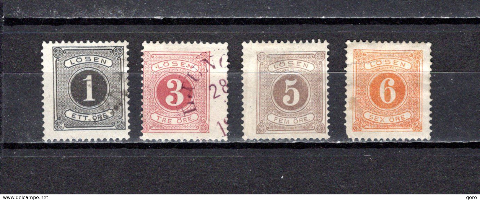 Suecia   1874  .-   Y&T  Nº    1/4    Taxa   (a)     (  4  Falta Punta  ) - Fiscaux