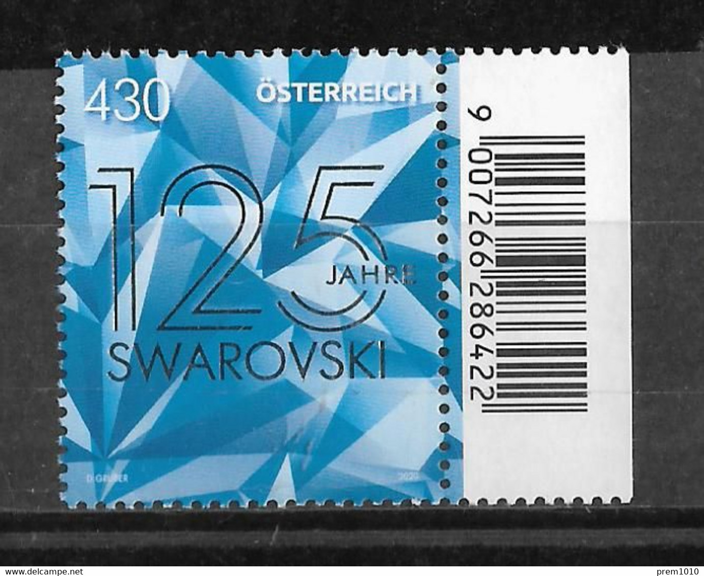 AUSTRIA 2020 - SWAROVSKI Crystals- 125 Years- Silver Foil Printing- MNH Stamp With BAR CODE On RIGHT Side - Verres & Vitraux