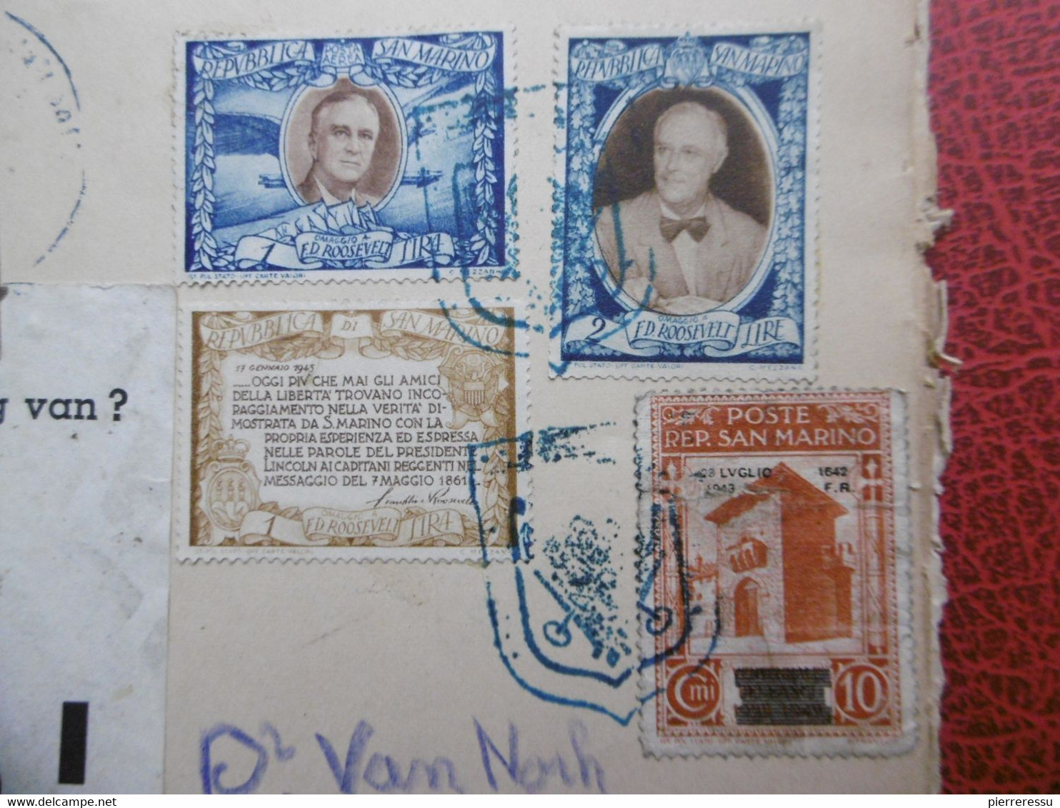 LETTRE TIMBRE SAN MARINO CROIX ROUGE STEM BLANCO CACHET ALLEMAND 1942 VIA AMSTERDAM HEBT U ER OOK GENOEG VAN ? - Other & Unclassified