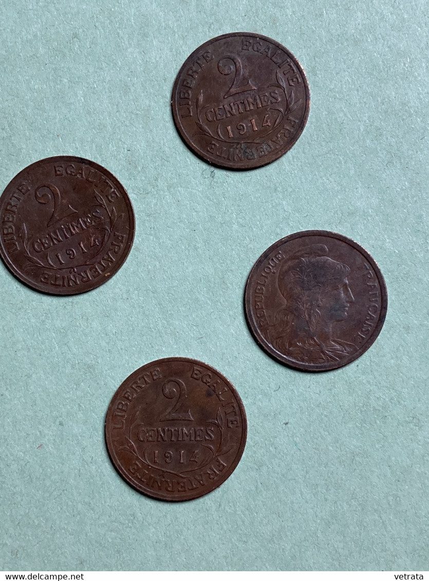 France : 4 Pièces De  2 Centimes, 1914 (noircies) - Otros & Sin Clasificación