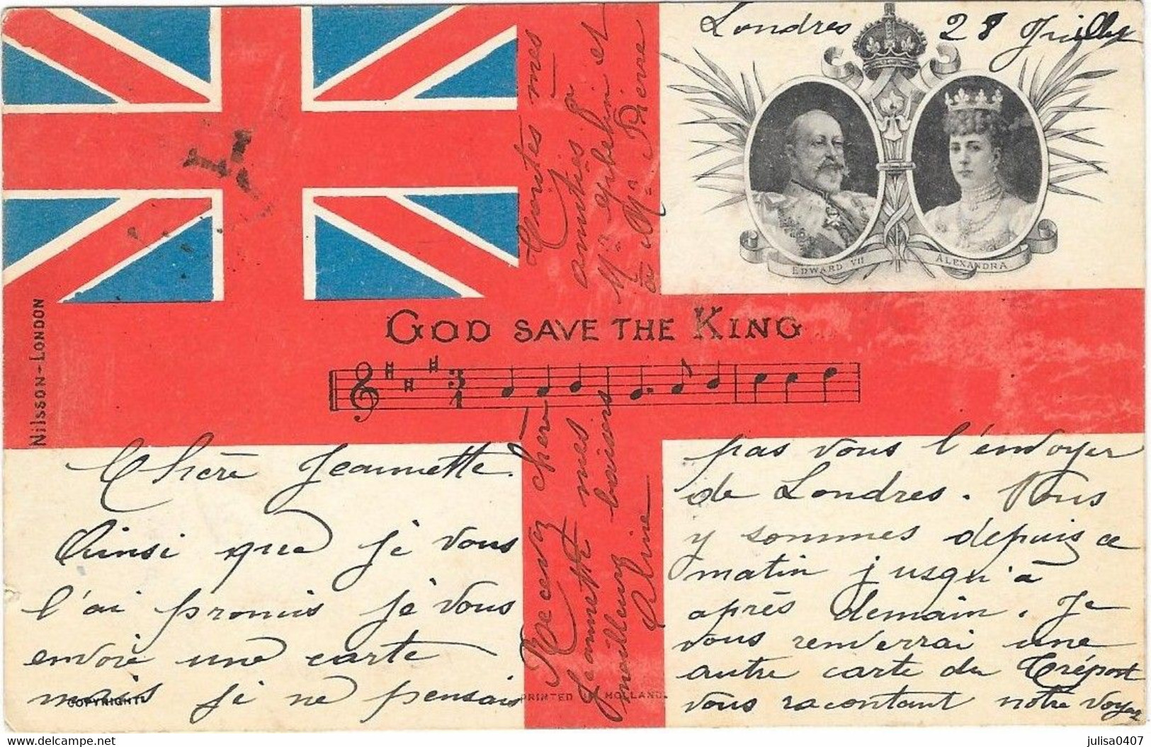 GOD SAVE THE KING Carte Avec Oblitération Mixte Angleterre France 1902 - Autres & Non Classés