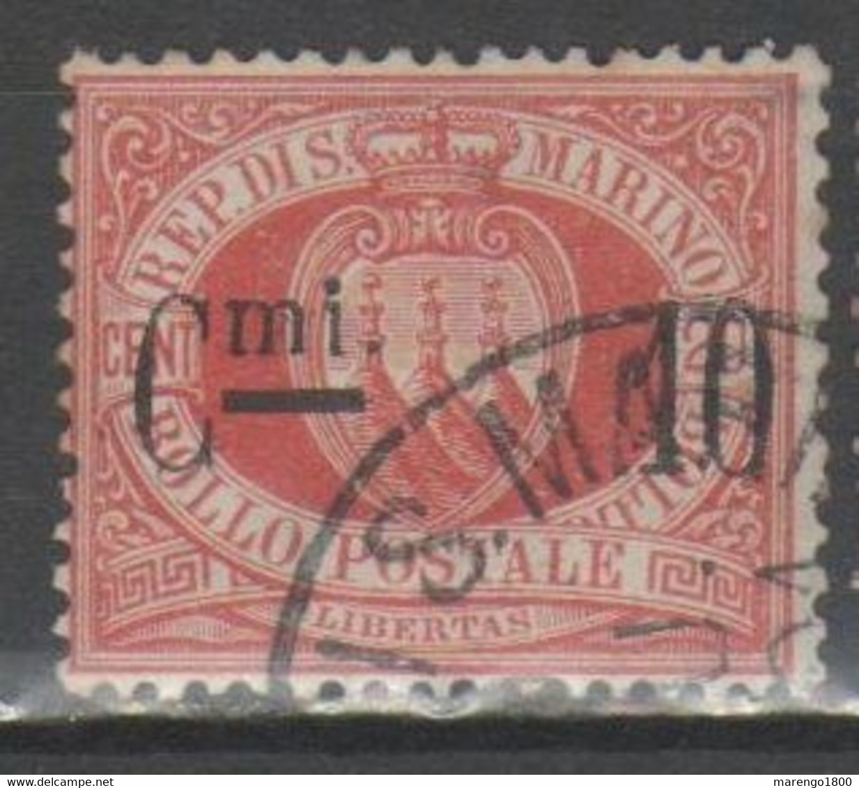 San Marino 1892 - Stemma 10 Su 20 C. (Sassone 10)         (g6967) - Oblitérés