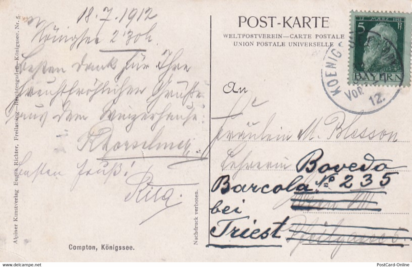3306 - Deutschland - Bayern , Königssee , Compton , Künstlerkarte - Gelaufen 1912 - Compton, E.T.