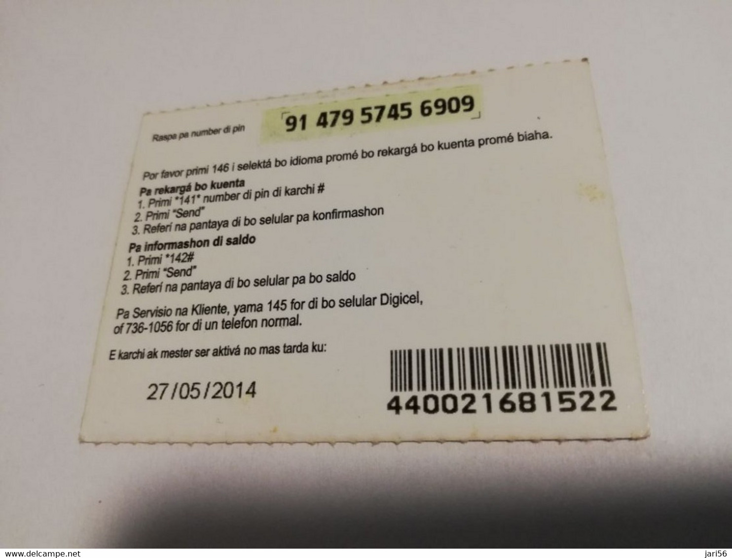 CURACAO NAF 5,- DIGICEL FLEX CARD  SEA SIGHT   CURACAO     27/05/2014   ** 4267** - Antillas (Nerlandesas)