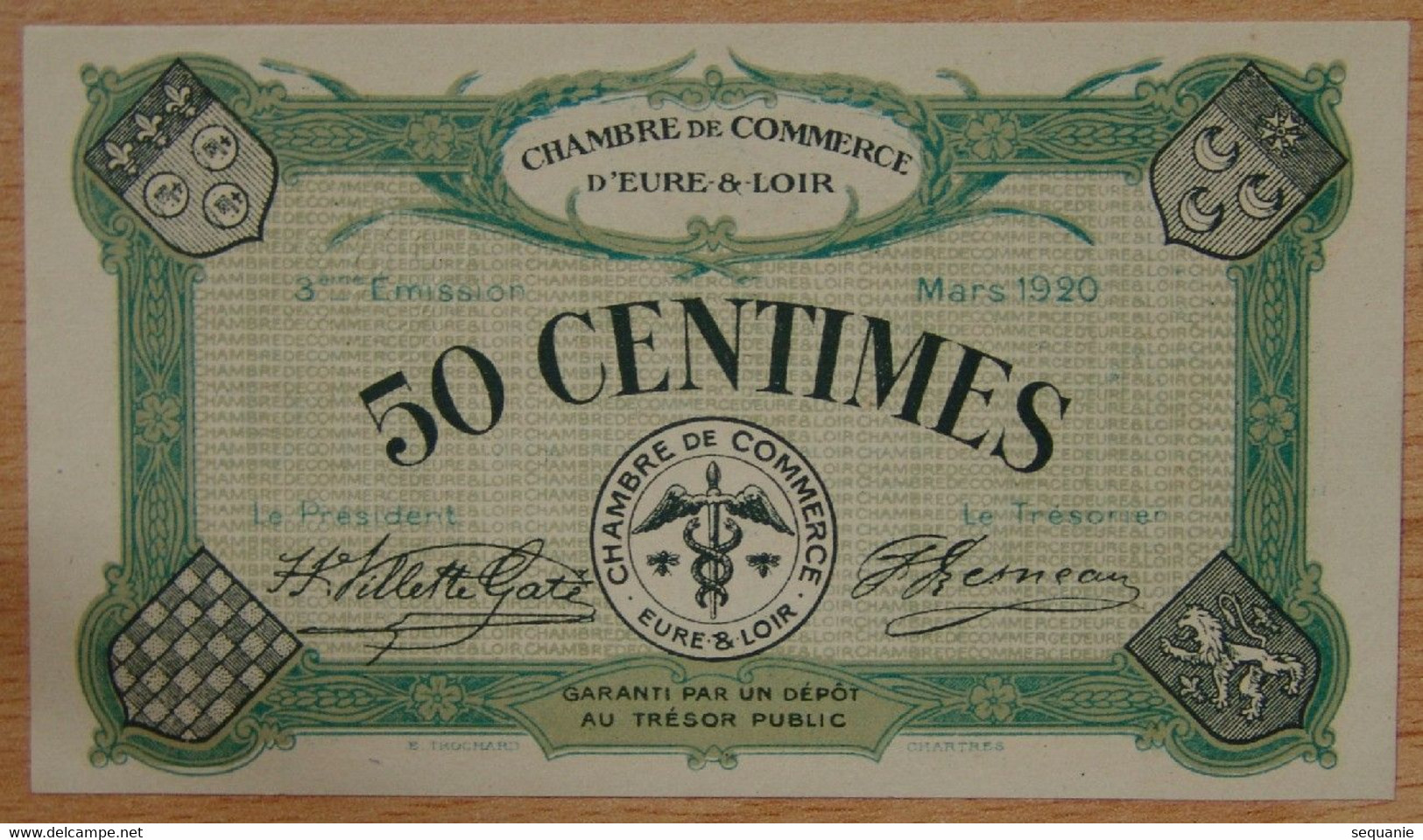 Chartres ( 28 Eure Et Loir) 50 Centimes Chambre De Commerce Mars 1920 - Cámara De Comercio