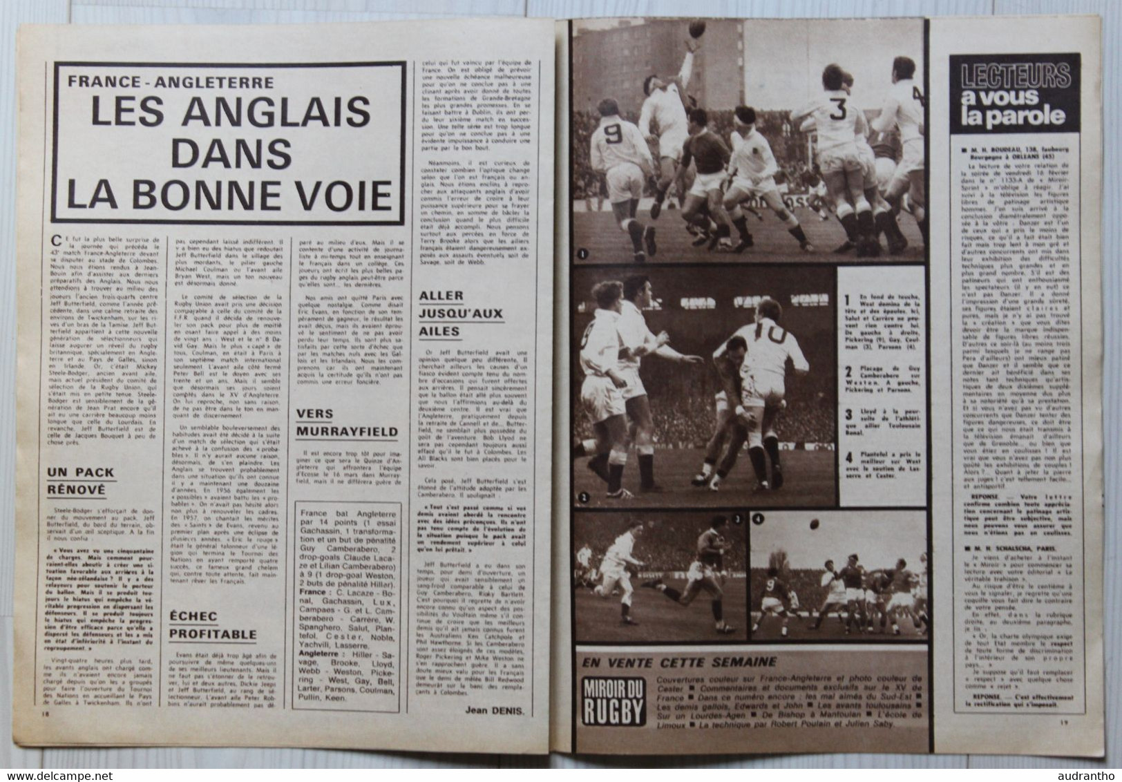 Revue Miroir Sprint  N°1134 Rugby Le XV De France Lilian Camberabero 1968 - Rugby