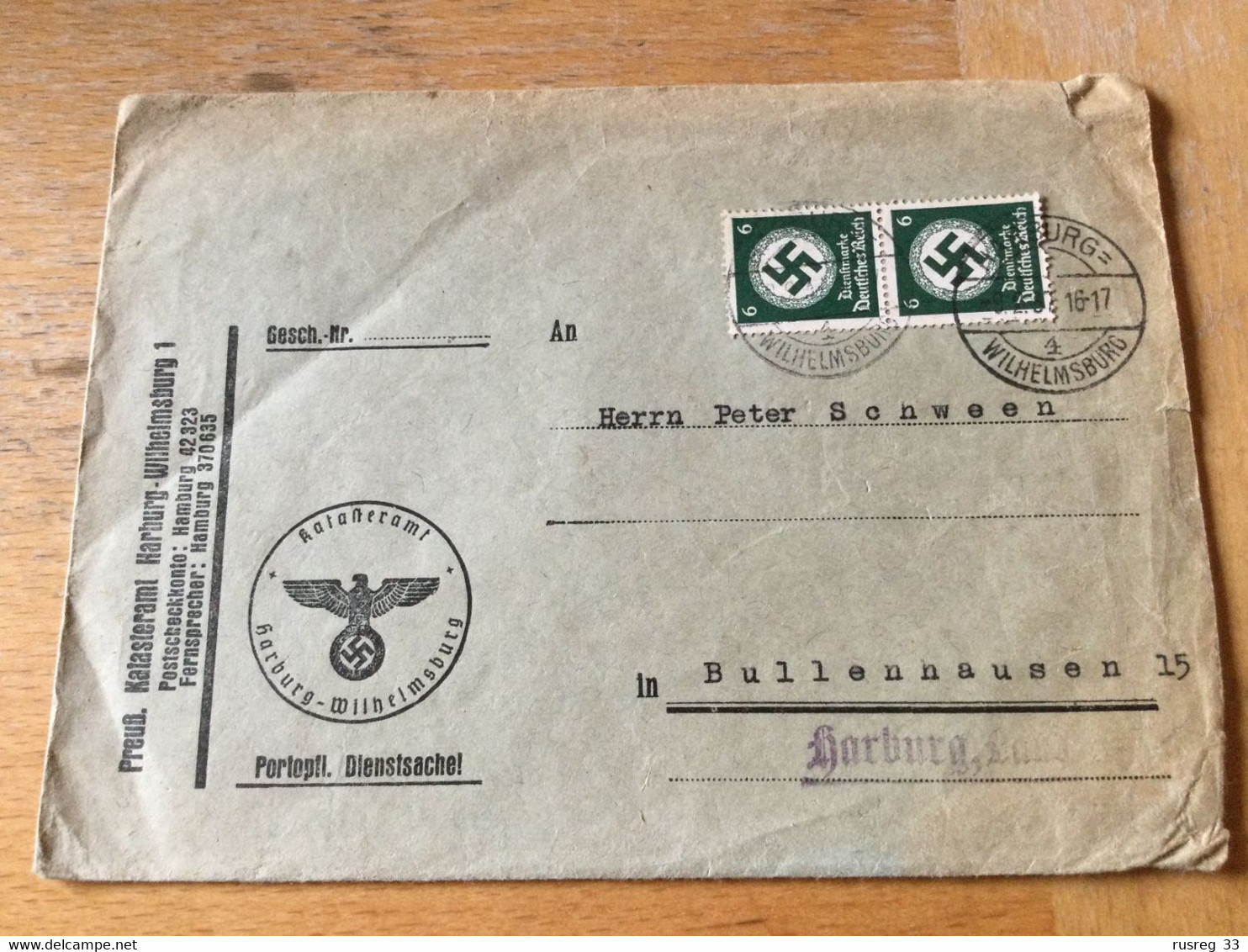K13 Deutsches Reich 1937 Dienstbrief Vom Katasteramt Harburg-Wilhelmsburg - Cartas & Documentos