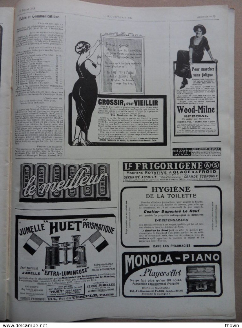 NOMBREUSES PUBLICITES-L ILLUSTRATION N°3725-18 JUILLET 1914