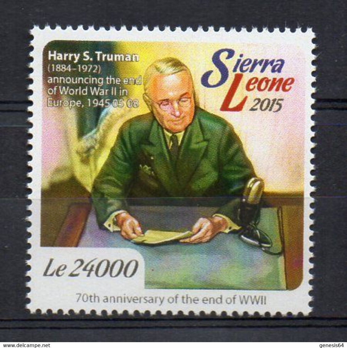 The 70th Anniversary Of The End Of The Second World War. Harry S. Truman (Sierra Leone 2015) - MNH (1W3059) - Militaria