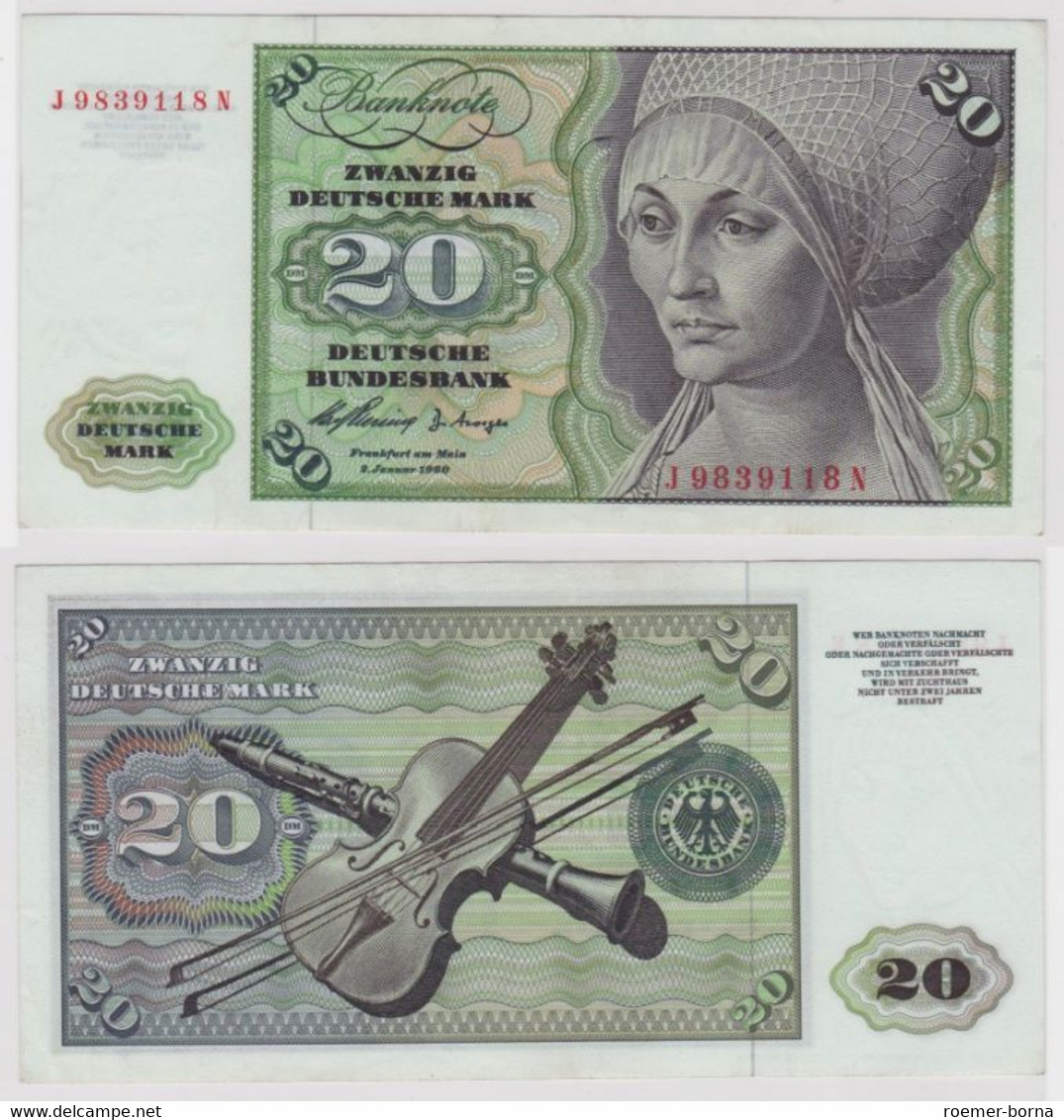 T144469 Banknote 20 DM Deutsche Mark Ro. 264c Schein 2.Jan. 1960 KN J 9839118 N - 20 Deutsche Mark