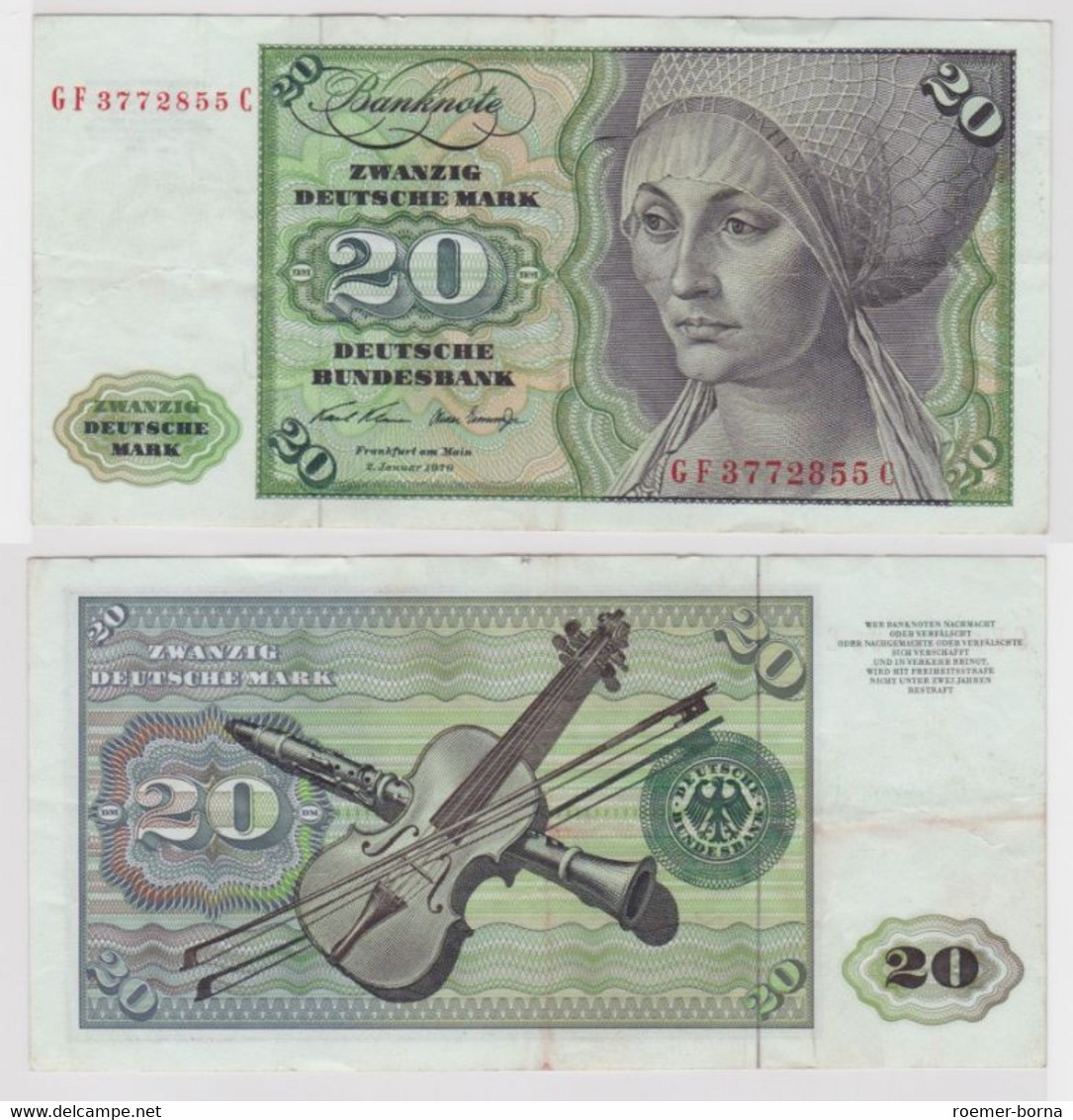 T144592 Banknote 20 DM Deutsche Mark Ro. 271b Schein 2.Jan. 1970 KN GF 3772855 C - 20 Deutsche Mark