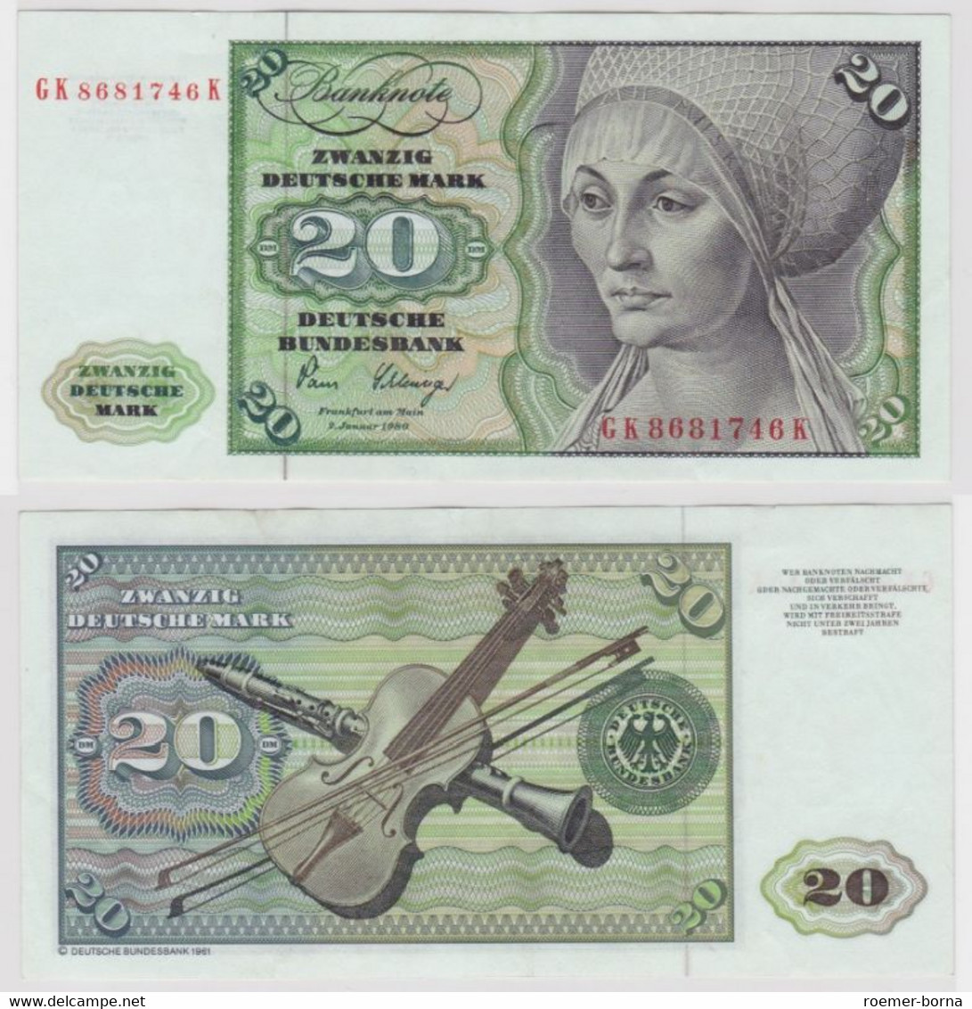 T144717 Banknote 20 DM Deutsche Mark Ro. 287a Schein 2.Jan. 1980 KN GK 8681746 K - 20 Deutsche Mark