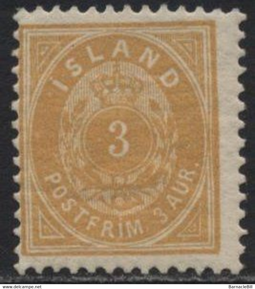 Iceland (01) 1896 3a. Yellow. P12½. Mint. Hinged - Sonstige & Ohne Zuordnung