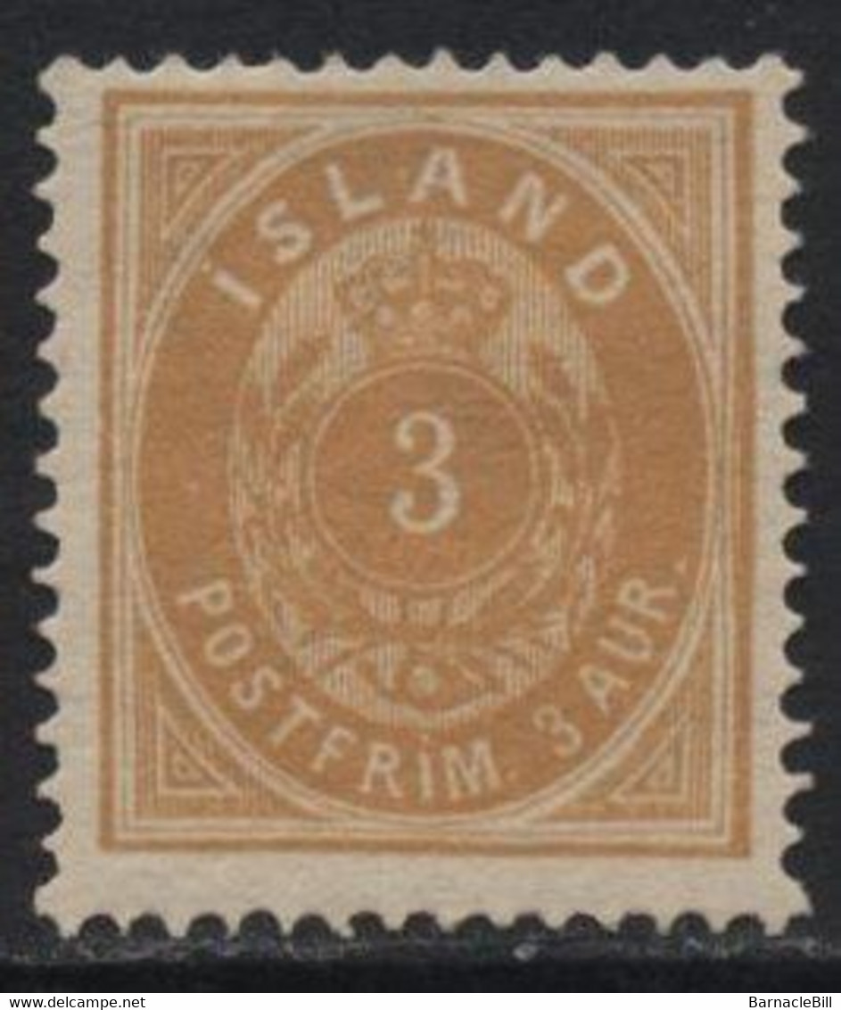 Iceland (06) 1882 3a. Yellow. P14 X 13½. Mint. Hinged - Sonstige & Ohne Zuordnung