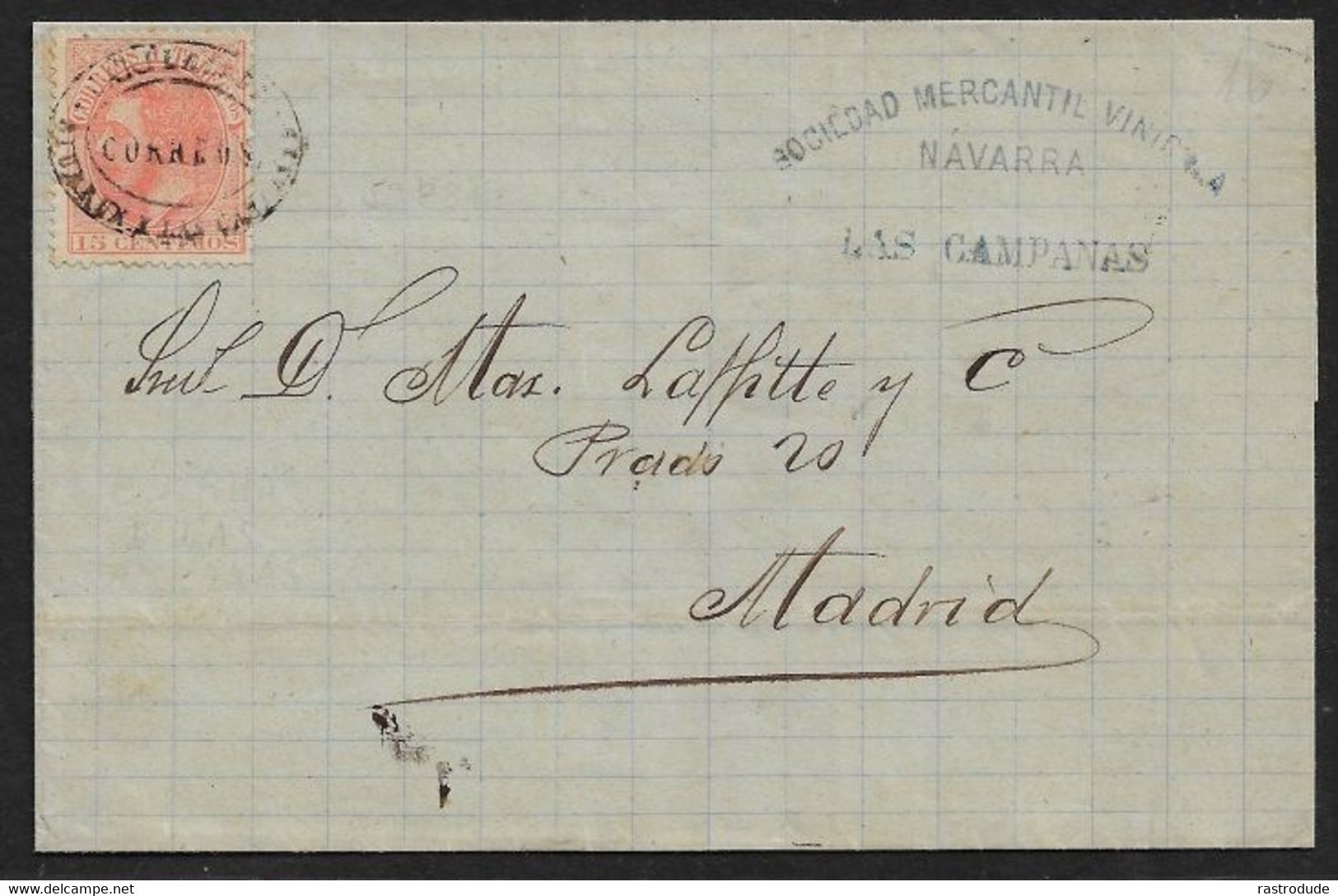 1886 COVER CARTERIA LAS CAMPANAS NAVARRA On 15c Ed. RARE CANCELLATION ON THIS ISSUE - Cartas & Documentos