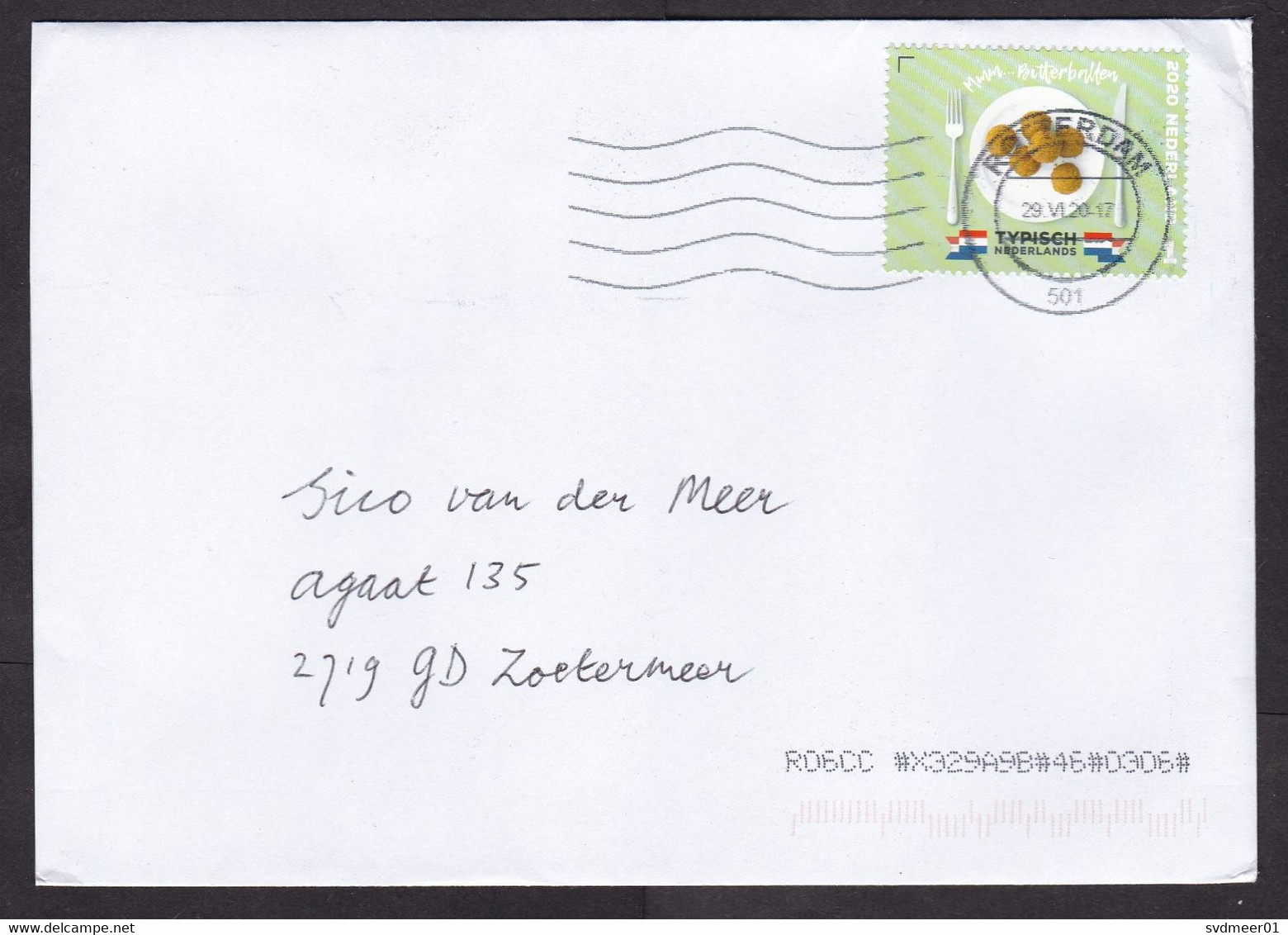 Netherlands: Cover, 2020, 1 Stamp, National Food Tradition, Bitter Balls Snack (traces Of Use) - Briefe U. Dokumente