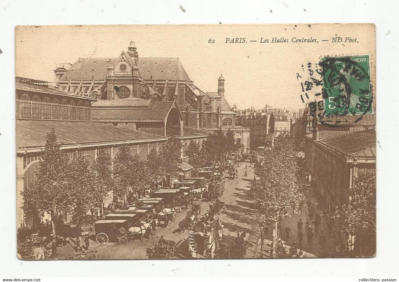 Cp , Commerce ,marché , Les Halles Centrales ,75 , Paris , Attelages ,voyagée - Marchés