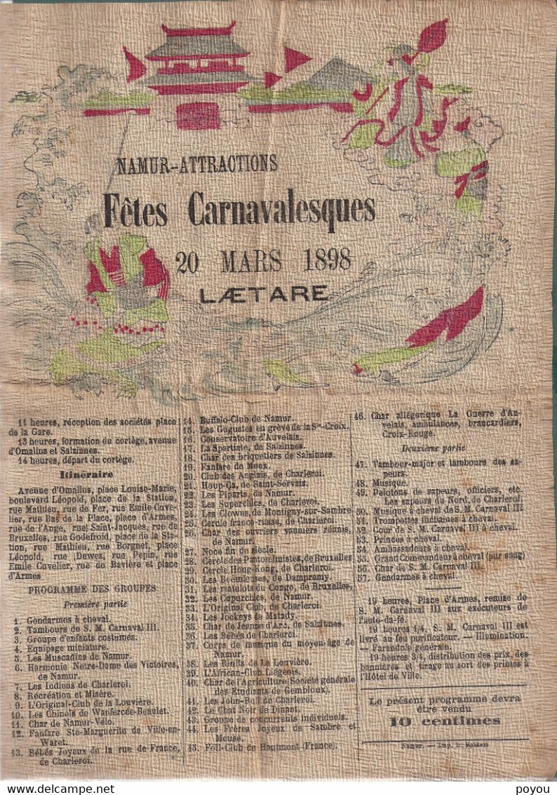 NAMUR ATTRACTIONS-fêtes Carnaval Laetare 1898-format A4 Sur Papier Genre Crépon Mais élastique - Posters