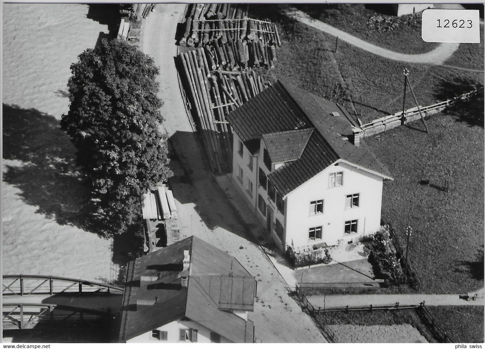 Flugaufnahme Gasthaus Eidgenossen Schwanden GL - Holzsägerei - Schwanden