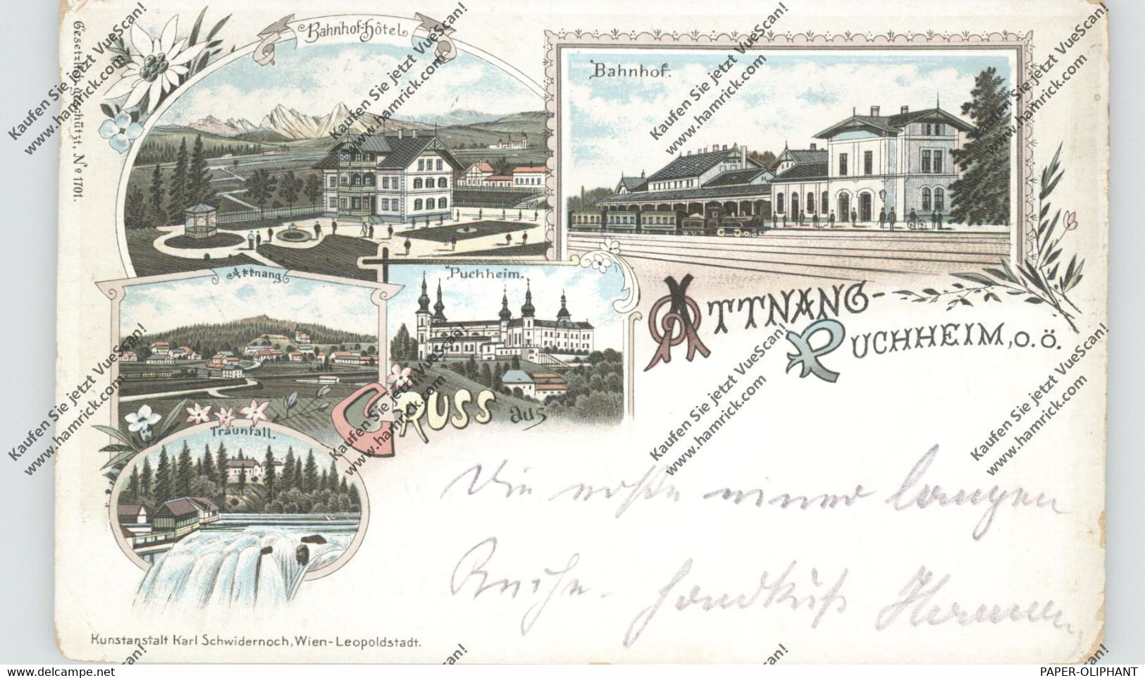 A 4800 ATTNANG - PUCHHEIM, Lithographie 1897, Bahnhof, Bahnhof-Hotel, Traunfall, Ortsteile, Bahnhofs-Stempel - Attnang-Pucheim
