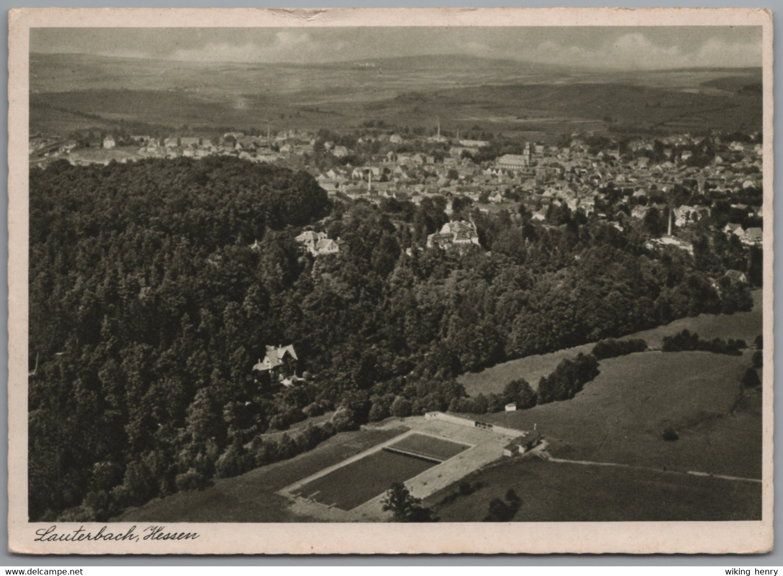 Lauterbach - S/w Ortsansicht 2   Mit Schwimmbad - Lauterbach