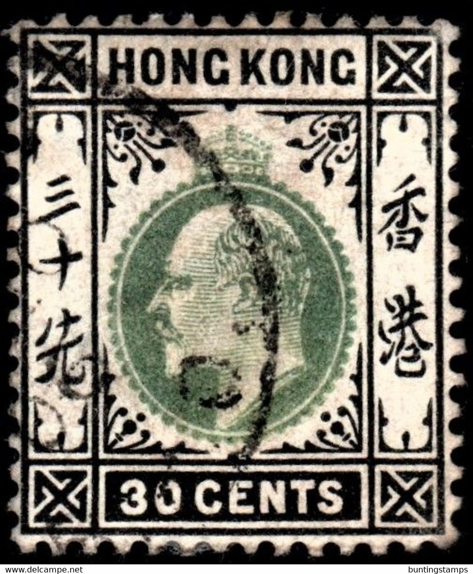 Hong Kong 1903 SG70 30c Dull Green And Black Wmk Crown CA P14 Cds Cancel - Other & Unclassified