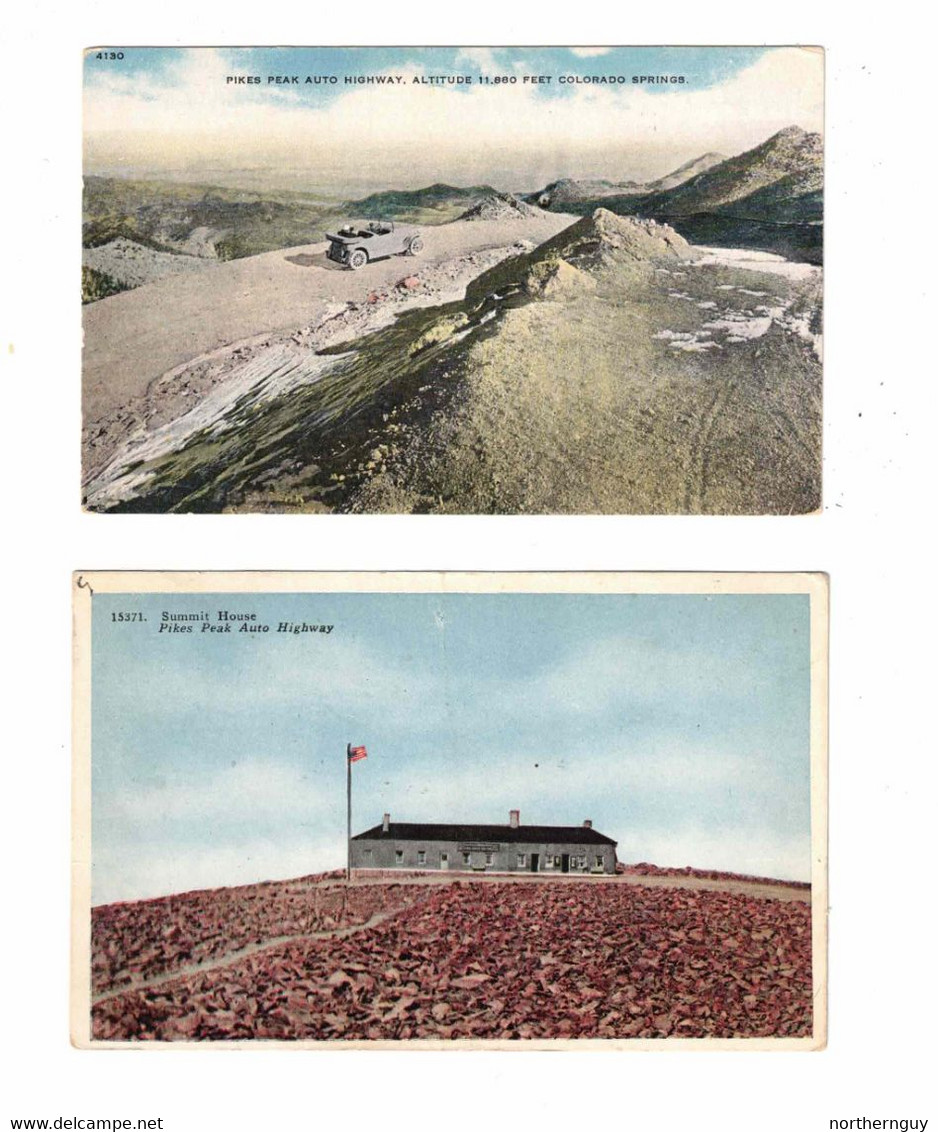 2 Different, COLORADO SPRINGS, Colorado, USA, Pikes Peak Auto Highway, 1918 & 1923 Postcard - Colorado Springs